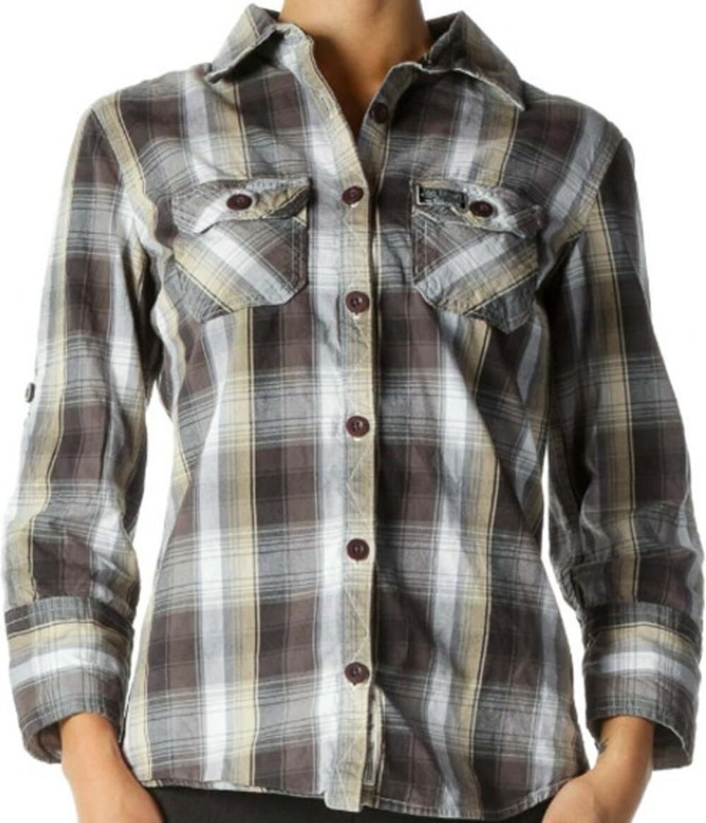 Superdry Co Button Up Flannel Shirt Long Sleeve Collared Double Pocket Black S